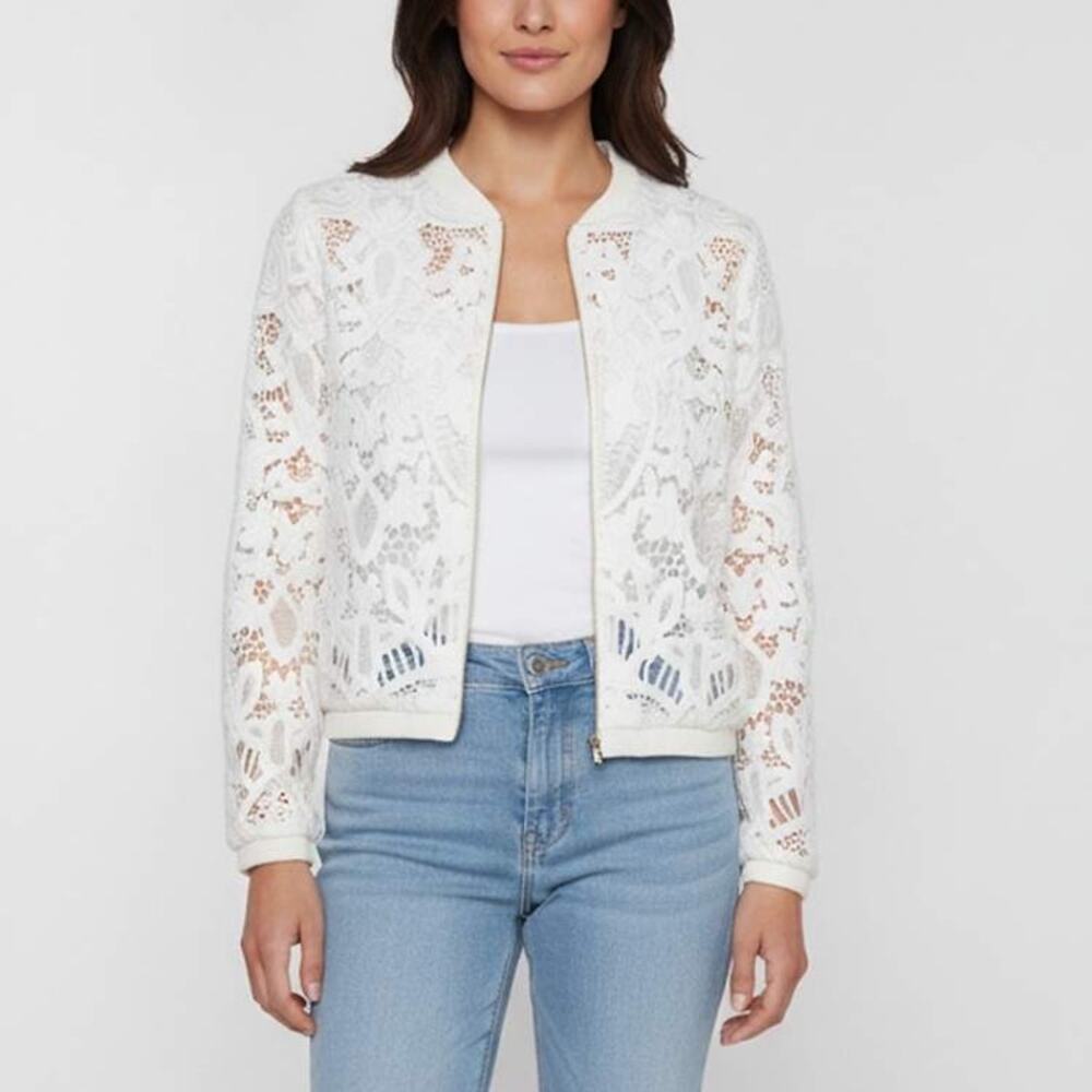 Maje Blow Lace Bomber Jacket Eyelet White Size 36/ US Medium Cottagecore Boho